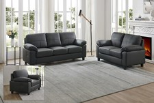 Black Genuine Leather 3 Seater