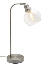 Modern Vintage Glass Globe Brushed Steel Table Desk Bedside Lamp H3004