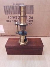 Antique Field Brass Microscope with Original Wooden Box - Vintage Collectible UK