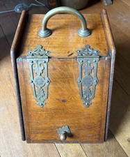 Antique Victorian Oak Coal Scuttle with Brass VGC