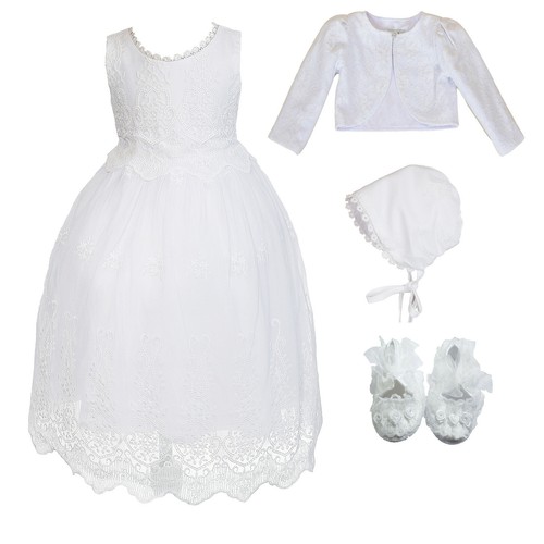 Girls white lace christening - white,