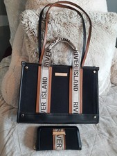 River Island Black/Tan Medium Canvas Tote Bag And Purse BNWOT
