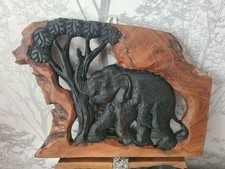 Wooden Elephant And Tree  Wall Hanging