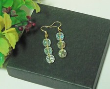 Handmade, Aurora Borealis, Crystal Drop Earrings 925 Silver Gilt Wires