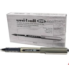 12 x Uniball Eye FINE UB 157 Roller Ball Pen 0.7mm Black INK Uni ball Pens