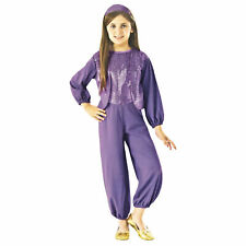 Girls Purple Gypsy Genie Dancer Halloween Costume Sequin Jumpsuit Headband S M L