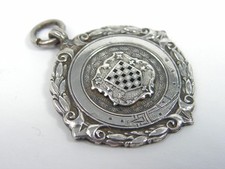 ANTIQUE ART DECO BIRMINGHAM HALLMARKED SOLID SILVER & ENAMEL FOB MEDAL
