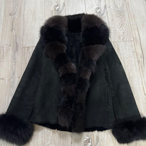 Black shearling sheepskin fox - black,