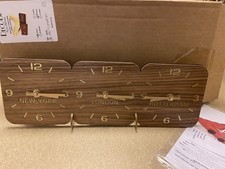 Decoish RocoVerre 3 Time Zones Walnut Vaneer Desk Clock with Stand BNIB