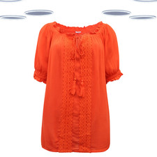Ex Joe Browns Women's Short Sleeve Lace Detail Boho Crinkle  in Rusty Orange