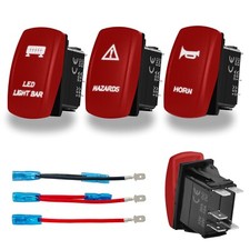 Red Rocker Switch Cover  SPST 5Pin White Led Hazards Toggle Switch for Car Boat