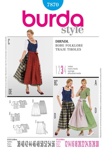 Burda 7870 folklore - burda, dresses
