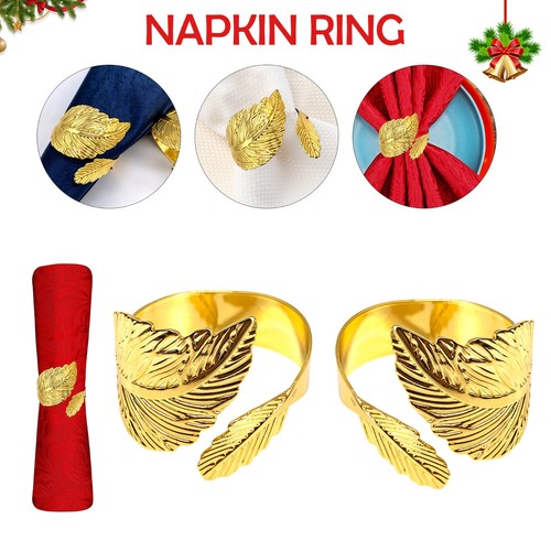 Luxury gold leafs napkin rings - gold,