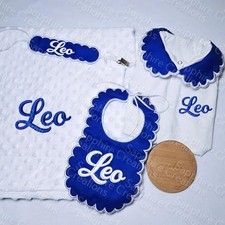 Boys Baby White Sleepsuit Bib