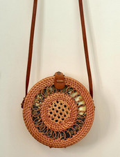 Round Rattan Crossbody Handbag