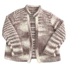 Vintage Knit Cardigan Open Front Abstract 90s Retro Purple Sweater Womens Large