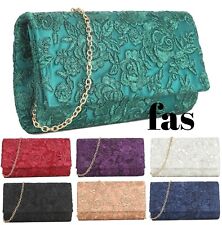 Women Satin Lace Clutch Bag Envelope Floral Evening Wedding Party Bridal Handbag