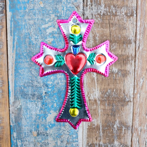 Mexican tin cross - mexican,