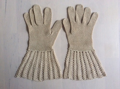Crochet vintage gloves - gloves, cream