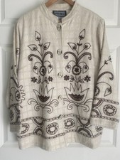 QVC Indigo Moon Boho Jacket Size 1X NWT Artistic Floral Embroidery Cream Brown