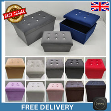 Soft Velvet Folding Ottoman Storage Box Footstool with Diamante – 2 Sizes