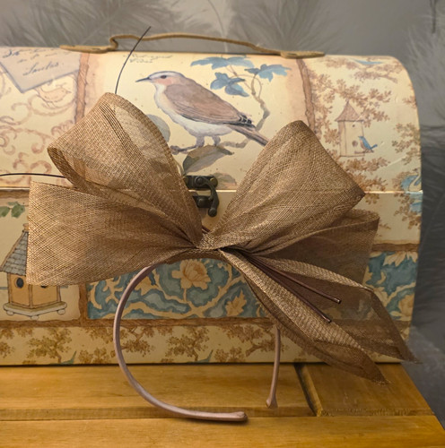 Taupe sinamay bow fascinator - taupe,