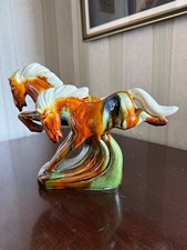 Pair of Chinese Ceramic Horses in Traditional Wear Mid Century Excel Condition