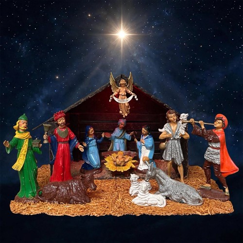Vtg italy nativity set lighted - nativity,
