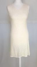 retro style Lace Floral Shift Ecru viscose Dress Casali Nam of London UK 10 EU36