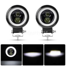 2X 3" Motorcycle LED Spot Lights Headlight Hi/Lo Beam White Halo Driving Fog UK