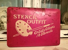 Vintage Tin Box Stencil Outfit Artists Colours, 16 Stencils 