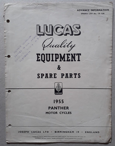 Panther motor cycles lucas - motor,