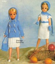 Knitting pattern copy 1107.   Dolls clothes outfits for Barbie Sindy etc.