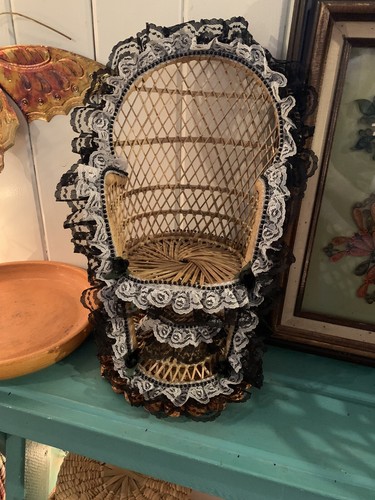 Vintage wicker peacock fan - wicker,
