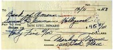 MARILYN MONROE Signed Check / Cheque 1948 - Film Actress - 7"x2.5" reprint