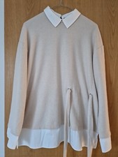 Womens M&S Collection beige long sleeve jumper with faux shirt detail-size 12