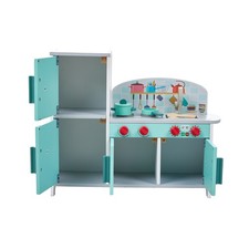 Kids Pretend Kitchen Play Set Wooden Toy Kitchen Refrigerator w/ Openable Doors
