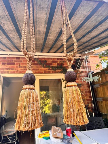 Pair large brown gold - brown, beaded