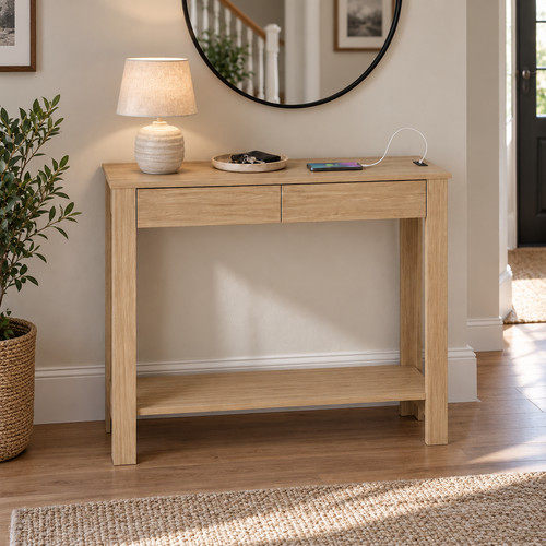 Console table drawers - table, oak