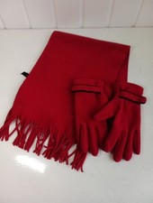 DKNY Red Fringe Scarf & Glove Set Women's One Size (FO)