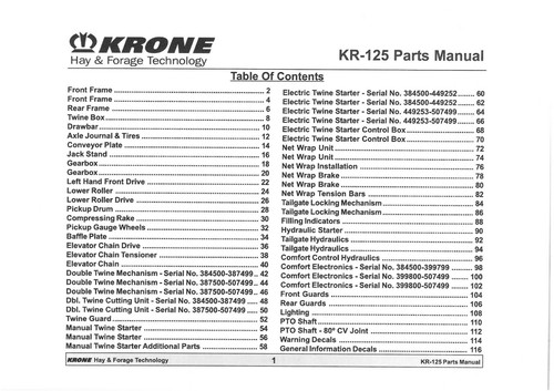 Krone round baler kr125 - round, parts