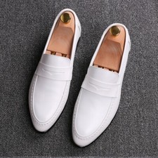 Handmade Men White leather Party shoes, Men white wedding shoes moccasins 