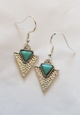 Tibetan silver and turquoise retro drop earrings on 925 stamped silver hooks