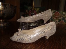 VINTAGE VAN DAL GOLD  LEATHER SNAKE SKIN LOOK , PEEP TOE  SHOES  UK 6    UK MADE