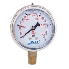 Pressure Gauge,Glycerin Filled,2-1/2" Dual Scale Dia,1/4" BSPP Lower Mount