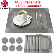 4/6/8 Set Placemats & Coasters Non-Slip Washable Dining PVC Table Place Mats