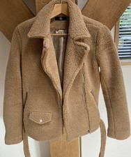  Missguided Teddy Bear fleece flying Jacket Zip Up Ladies Size 6-8 brown.