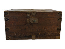 antique wooden chest trunk military WW2 school trunk