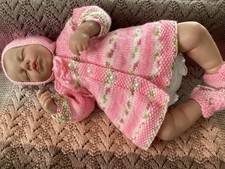 Hand Knitted Bay Girls Newborn Pink Matinee/Cardigan Bonnet & Bootiees