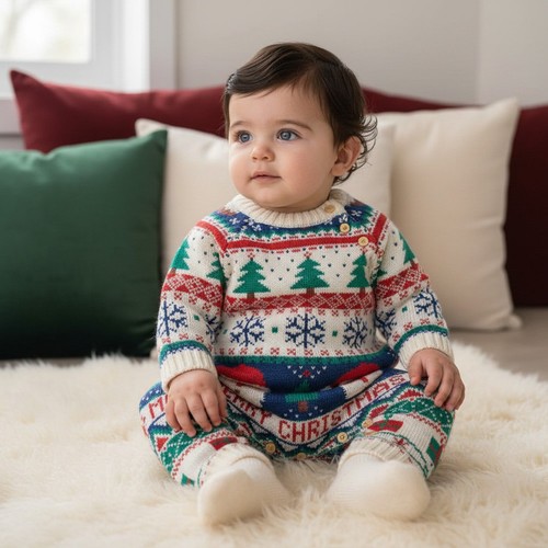 Baby christmas romper knitted - baby,